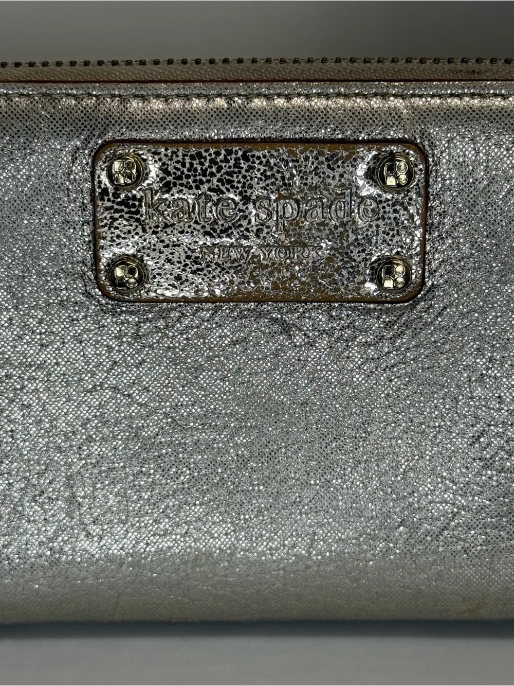 Kate Spade Metallic Silver Zip-Around Wristlet Wallet